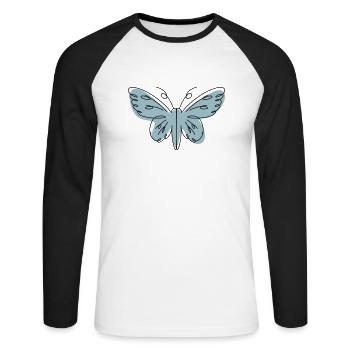 Abstraktes Design Schmetterling - Unisex Baseballshirt langarm - Weiß/Schwarz - Vorne - Nik (191cm)