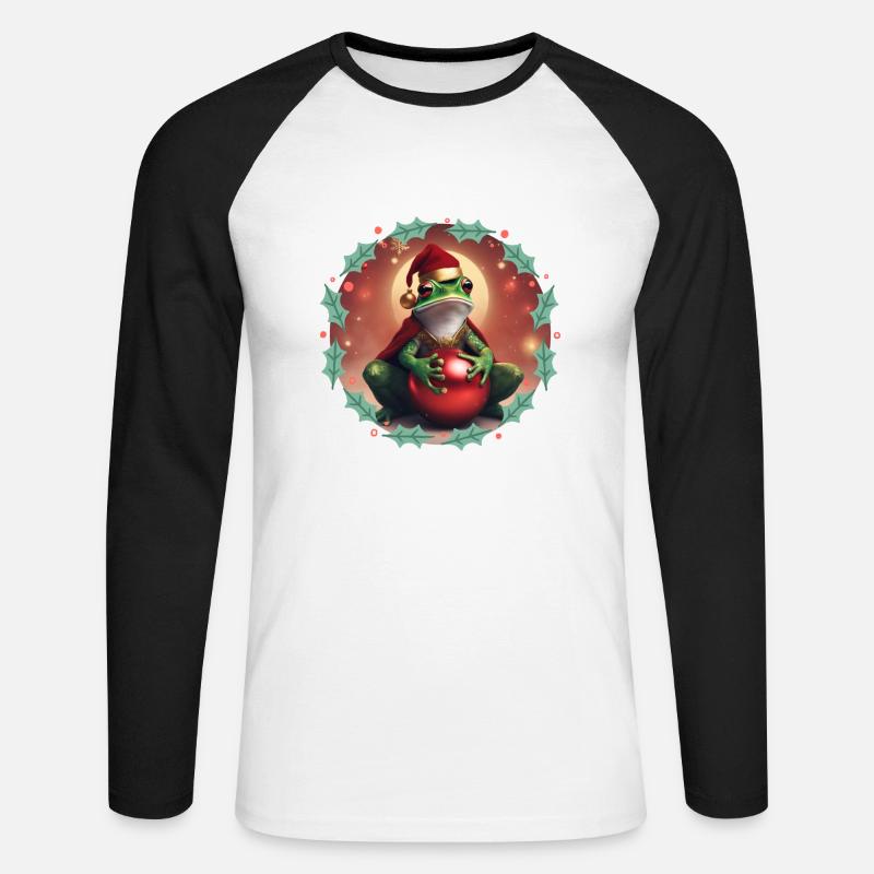 Frosch mit Weihnachtskugel 2 - Unisex Baseballshirt langarm - Weiß/Schwarz
