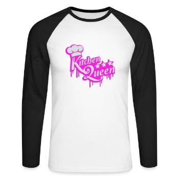 Logo Kitchen Queen lettrage Kitchen Queen femme - T-shirt baseball manches longues Homme - blanc/noir - Devant - Nik (191cm)