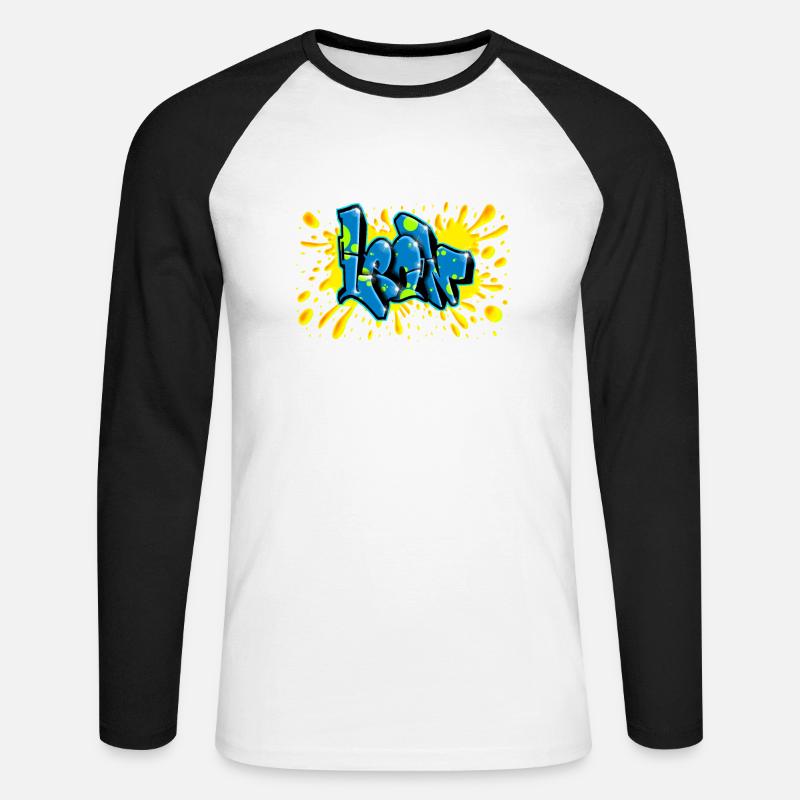 Leon graffiti splash name printable on everything - Unisex Long Sleeve Baseball T-Shirt - white/black
