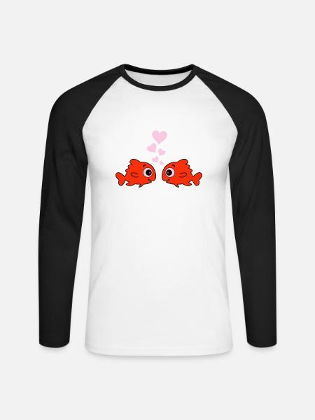Comic Pisces in Love - Unisex Long Sleeve Baseball T-Shirt - white/black