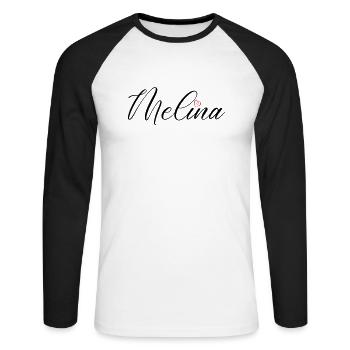 Melina Nom Coeur - T-shirt baseball manches longues Homme - blanc/noir - Devant - Nik (191cm)
