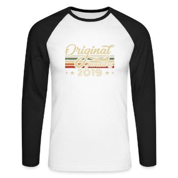 Anniversaire Janvier 2019 Janvier Né en Janvier - T-shirt baseball manches longues Homme - blanc/noir - Devant - Nik (191cm)