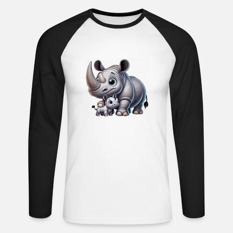 Nashornmutter mit Kind - Unisex Baseballshirt langarm - Weiß/Schwarz
