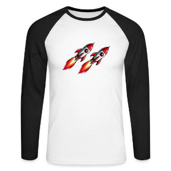 Bande dessinée fusée - T-shirt baseball manches longues Homme - blanc/noir - Devant - Nik (191cm)