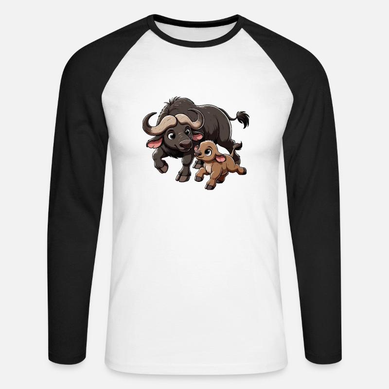 Kapbüffel Mutter und Kind - Unisex Baseballshirt langarm - Weiß/Schwarz