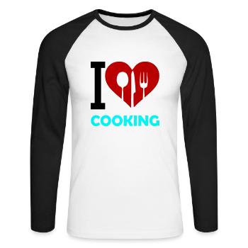 J’adore cuisiner - T-shirt baseball manches longues Homme - blanc/noir - Devant - Nik (191cm)