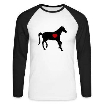horse love heart 2 - Unisex Baseballshirt langarm - Weiß/Schwarz - Vorne - Nik (191cm)