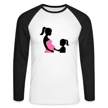 Schwangere mit Tochter Silhouette - Unisex Baseballshirt langarm - Weiß/Schwarz - Vorne - Nik (191cm)