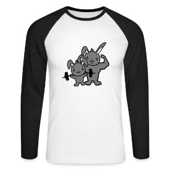 2 Hasen Bodybuilder Gym Muskeln Stark Fitness Team - Unisex Baseballshirt langarm - Weiß/Schwarz - Vorne - Nik (191cm)
