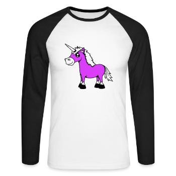 Unicorn Smiles Pretty Friendly Cartoon Horse - Unisex Long Sleeve Baseball T-Shirt - white/black - Front - Nik (191cm)