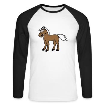 cheval rire drôle grimace idiot comique - T-shirt baseball manches longues Homme - blanc/noir - Devant - Nik (191cm)