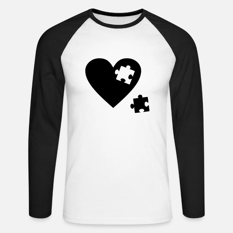 cuore Puzzle - Maglia da baseball a manica lunga da uomo - bianco/nero