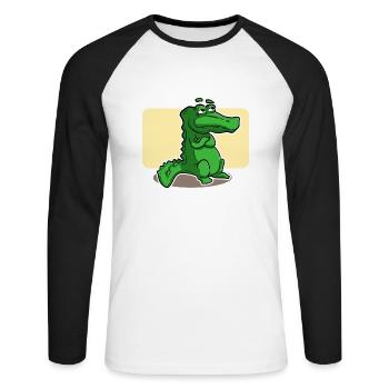 süsses Krokodil - Unisex Baseballshirt langarm - Weiß/Schwarz - Vorne - Nik (191cm)