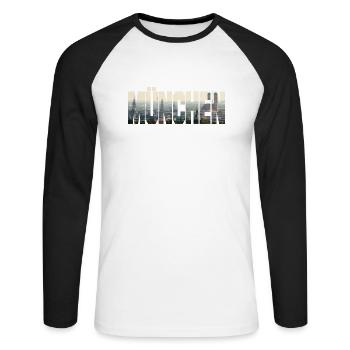 München Panorama - Unisex Baseballshirt langarm - Weiß/Schwarz - Vorne - Nik (191cm)