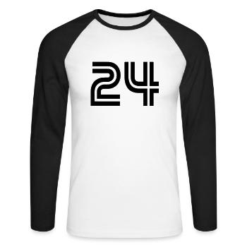 Retour numéro 24 - T-shirt baseball manches longues Homme - blanc/noir - Devant - Nik (191cm)