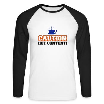 Caution Hot Content - Unisex Baseballshirt langarm - Weiß/Schwarz - Vorne - Nik (191cm)