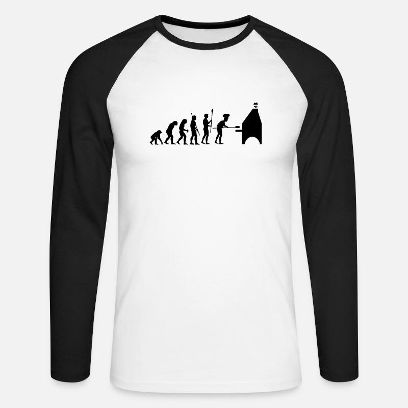 evolution pizza - Unisex Baseballshirt langarm - Weiß/Schwarz