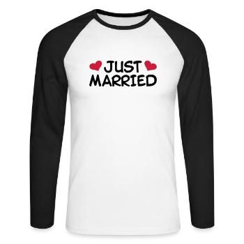 Just Married Mariage - T-shirt baseball manches longues Homme - blanc/noir - Devant - Nik (191cm)