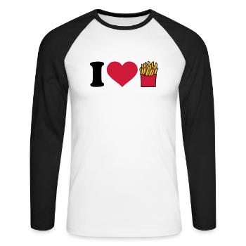 Pommes - Unisex Baseballshirt langarm - Weiß/Schwarz - Vorne - Nik (191cm)