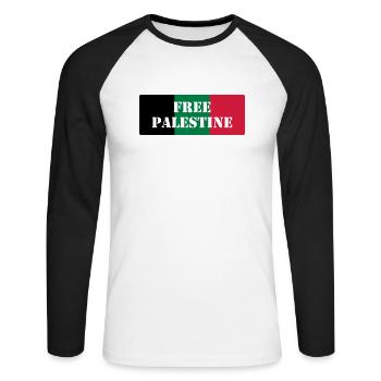 Free Palestine - T-shirt baseball manches longues Homme - blanc/noir - Devant - Nik (191cm)