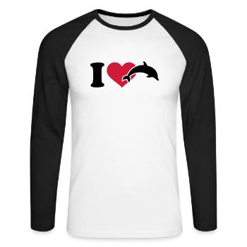 I love Dolphins - Unisex Long Sleeve Baseball T-Shirt - white/black - Front - Nik (191cm)