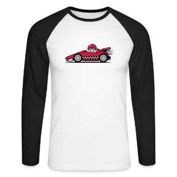 Voiture de course drôle humoristique - T-shirt baseball manches longues Homme - blanc/noir - Devant - Nik (191cm)