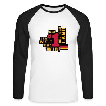 Deutschland (Nummer 1 der Welt) 01 - Unisex Baseballshirt langarm - Weiß/Schwarz - Vorne - Nik (191cm)