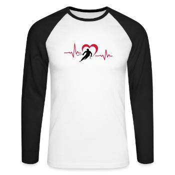 Winter - Skifahrer Herz - Unisex Baseballshirt langarm - Weiß/Schwarz - Vorne - Nik (191cm)