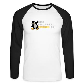 I just like penguins - Unisex Long Sleeve Baseball T-Shirt - white/black - Front - Nik (191cm)