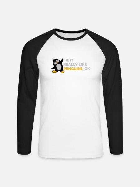 I just like penguins - Unisex Long Sleeve Baseball T-Shirt - white/black
