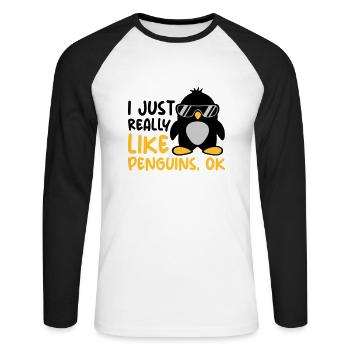 J’aime juste les pingouins - T-shirt baseball manches longues Homme - blanc/noir - Devant - Nik (191cm)