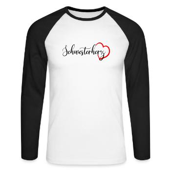Schwesterherz - Unisex Baseballshirt langarm - Weiß/Schwarz - Vorne - Nik (191cm)