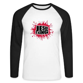 Citation de Jésus est roi - T-shirt baseball manches longues Homme - blanc/noir - Devant - Nik (191cm)