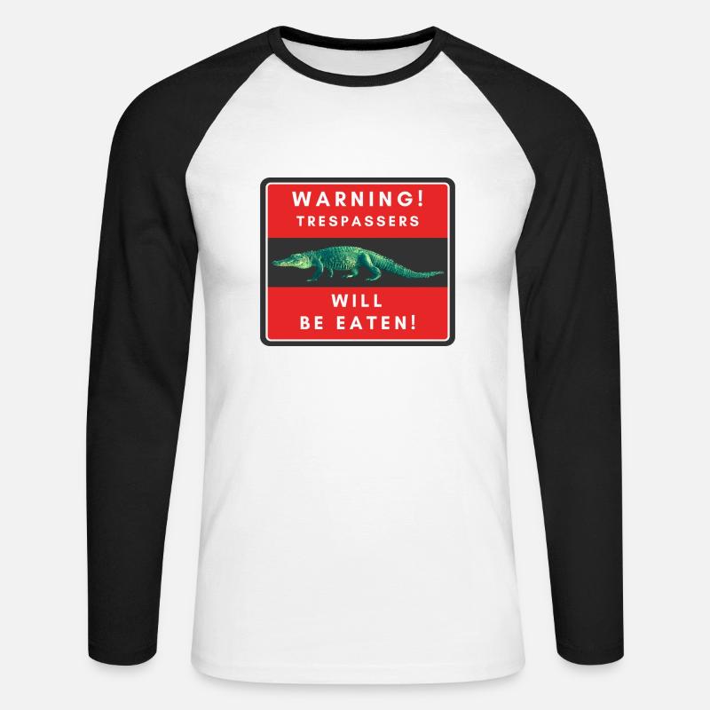 Warnung Eindringlinge werden gegessen - Unisex Baseballshirt langarm - Weiß/Schwarz