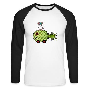 Ananas Wohnwagen Ratte Urlaub Reise - Unisex Baseballshirt langarm - Weiß/Schwarz - Vorne - Nik (191cm)