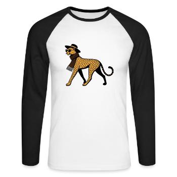 Leoparden-Chic - Unisex Baseballshirt langarm - Weiß/Schwarz - Vorne - Nik (191cm)