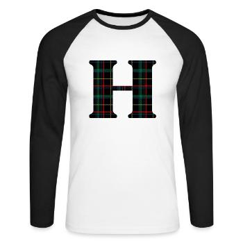Monogramme h tartan écossais - T-shirt baseball manches longues Homme - blanc/noir - Devant - Nik (191cm)