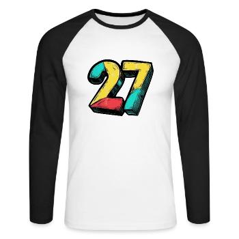 27 Zahl Bunt - Unisex Baseballshirt langarm - Weiß/Schwarz - Vorne - Nik (191cm)