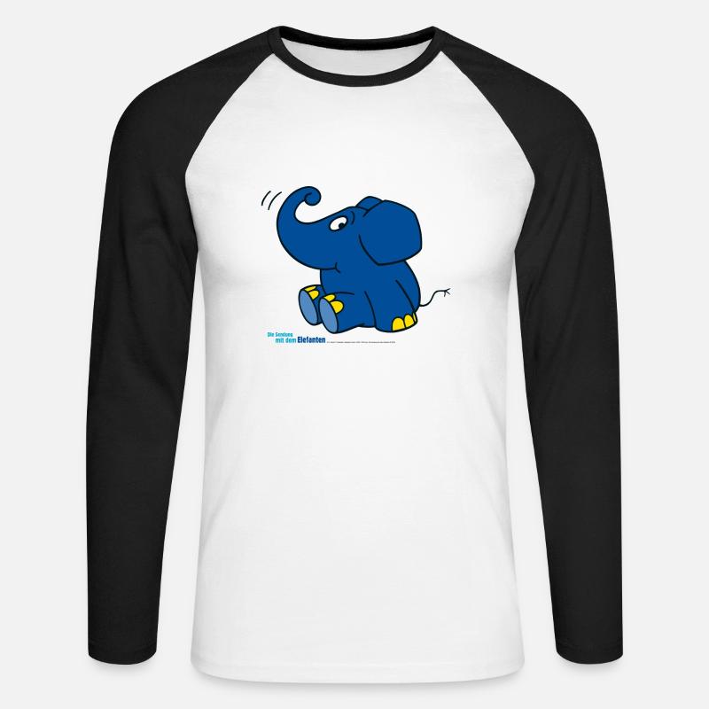 Der Elefant - sitzend - Unisex Baseballshirt langarm - Weiß/Schwarz