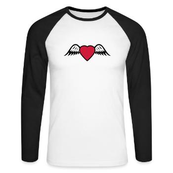 Herz Flügel - Unisex Baseballshirt langarm - Weiß/Schwarz - Vorne - Nik (191cm)