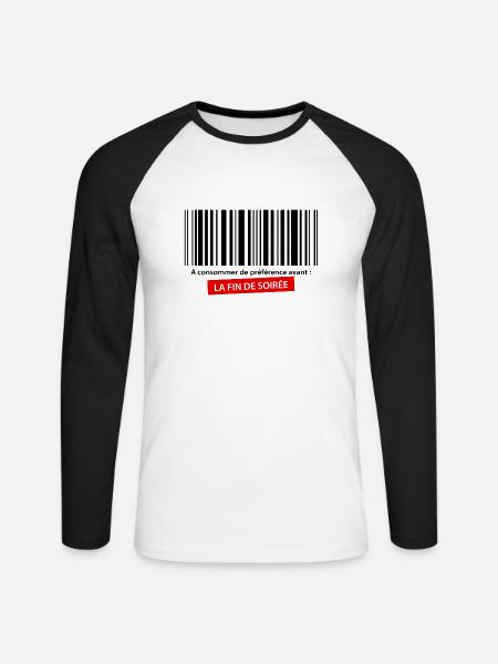 Fin de soirée - T-shirt baseball manches longues Homme - blanc/noir