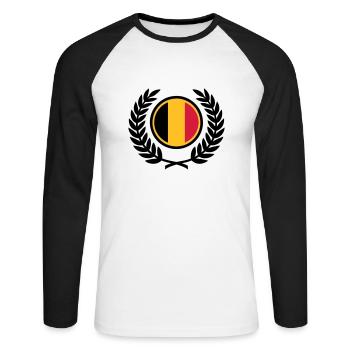 Belgien (Flagge & Lorbeerkranz) - Unisex Baseballshirt langarm - Weiß/Schwarz - Vorne - Nik (191cm)