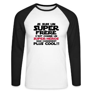 c'est comme un super-héroS(frère) - T-shirt baseball manches longues Homme - blanc/noir - Devant - Nik (191cm)