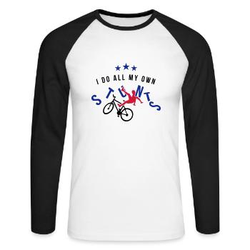 I do all my own stunts 3C - Unisex Baseballshirt langarm - Weiß/Schwarz - Vorne - Nik (191cm)