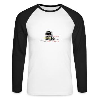 Truck with lettering - Unisex Long Sleeve Baseball T-Shirt - white/black - Front - Nik (191cm)