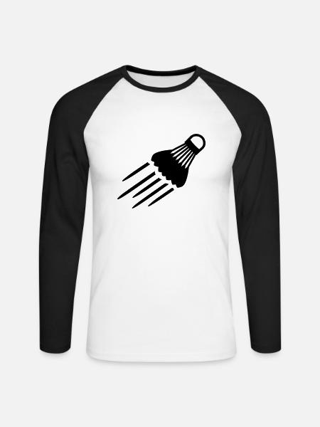 Badminton - Unisex Baseballshirt langarm - Weiß/Schwarz