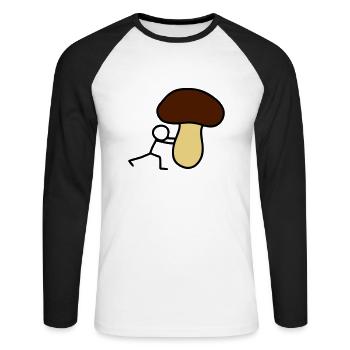 Strichmännchen Pilz - V3 - Unisex Baseballshirt langarm - Weiß/Schwarz - Vorne - Nik (191cm)