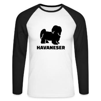 Havaneser - Unisex Baseballshirt langarm - Weiß/Schwarz - Vorne - Nik (191cm)