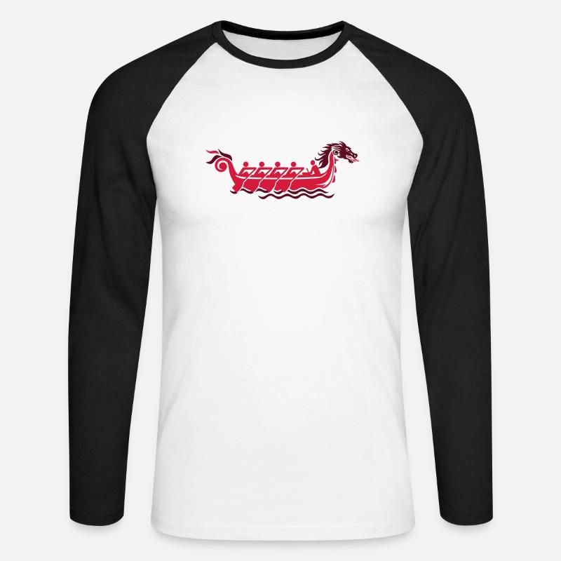 Drachenboot - Unisex Baseballshirt langarm - Weiß/Schwarz